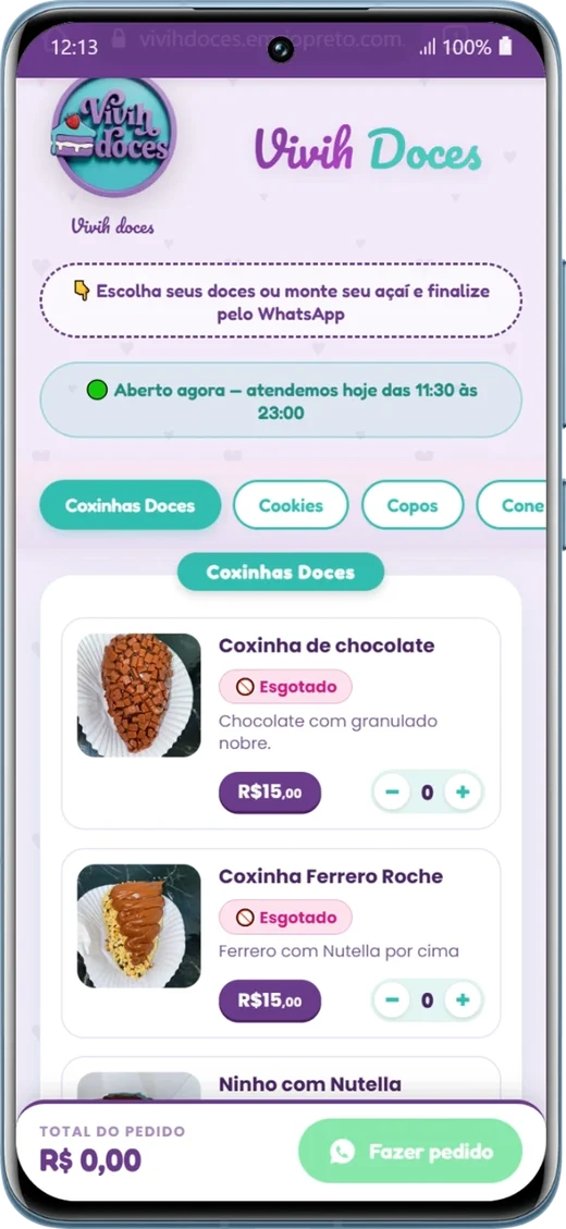 Cardápio digital de exemplo - Doceria